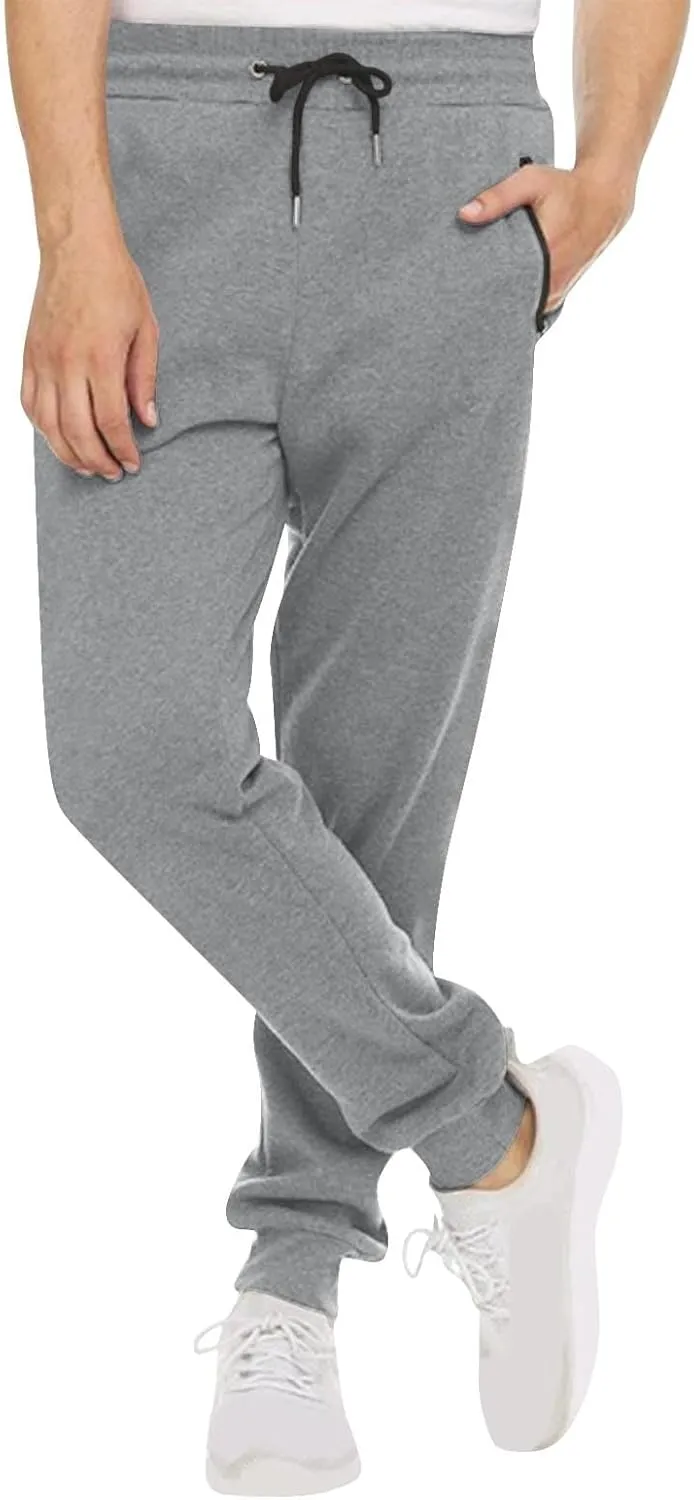evzosrz Mens Sweatpant Slim Fit Active Athletic Workout Jogger Elastic High Waisted Track Bottom Trousers with Zipper Pockets