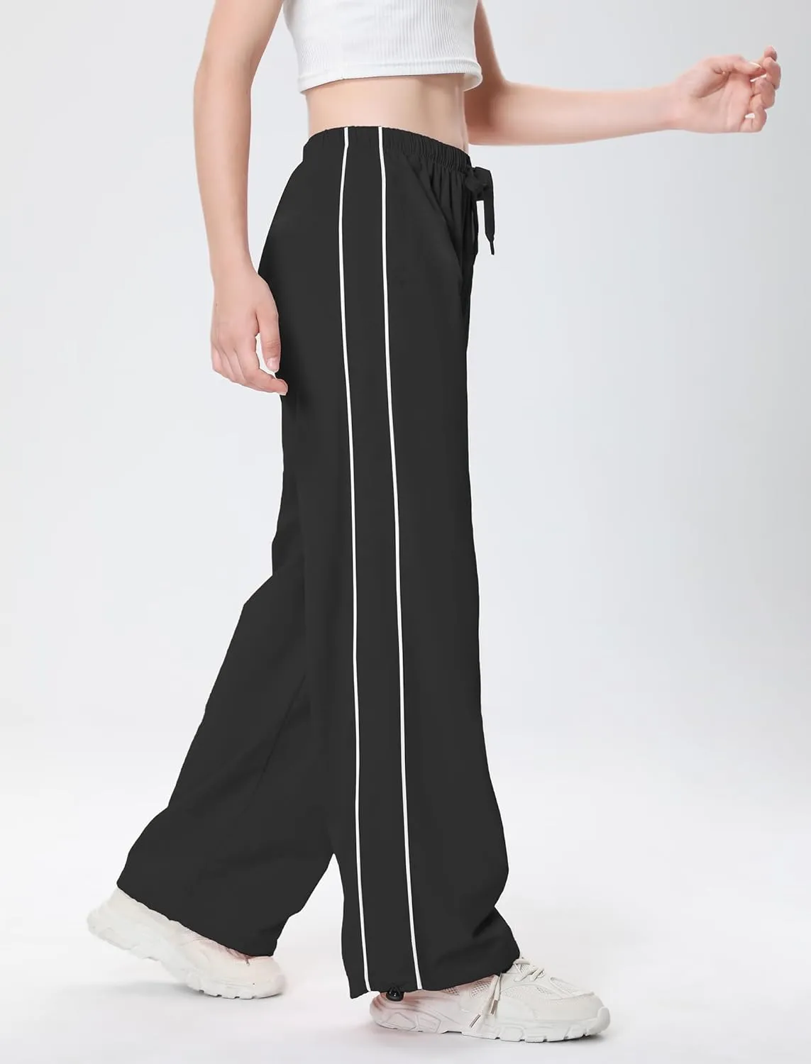 EXARUS Girls Parachute Pants Cargo Baggy Hip Hop Drawstring with Pockets Elastic Y2K for Kids 8-14Y