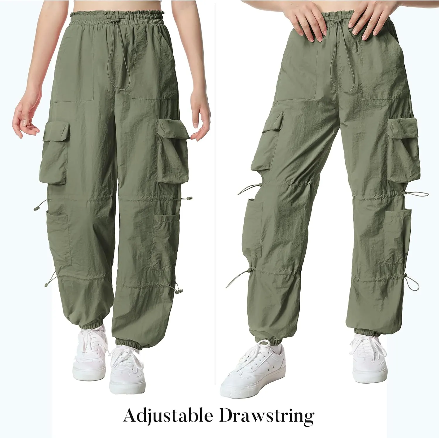 EXARUS Girls Parachute Pants Cargo Baggy Hip Hop Drawstring with Pockets Elastic Y2K for Kids 8-14Y