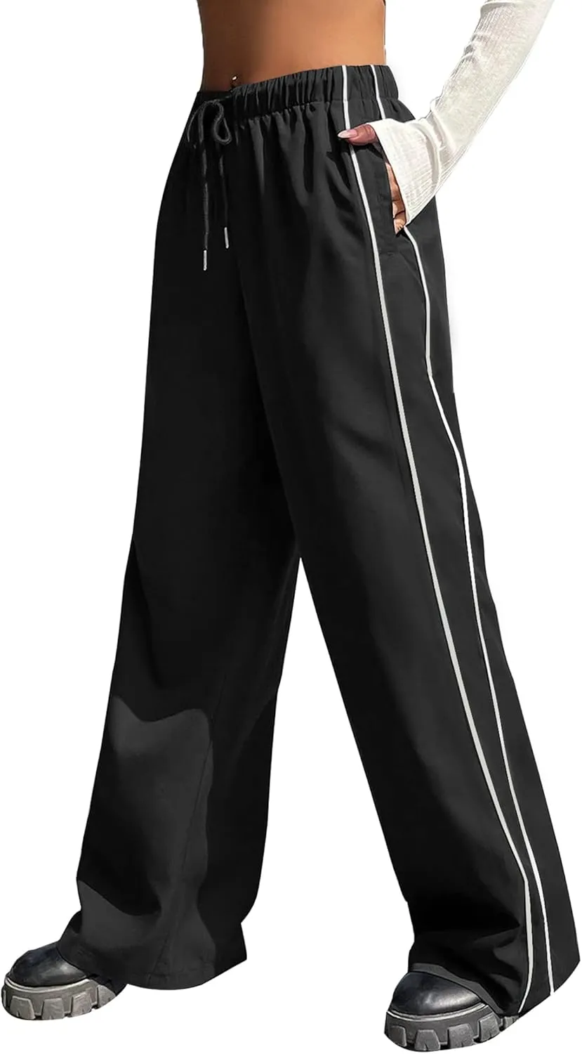 EXARUS Girls Parachute Pants Cargo Baggy Hip Hop Drawstring with Pockets Elastic Y2K for Kids 8-14Y