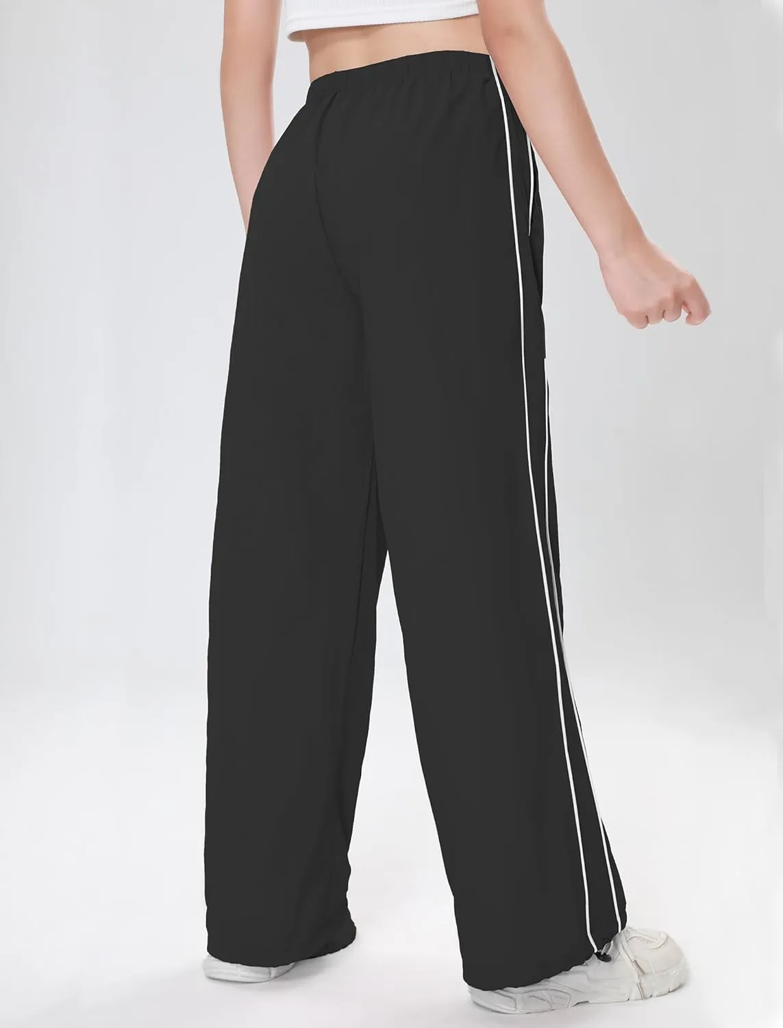 EXARUS Girls Parachute Pants Cargo Baggy Hip Hop Drawstring with Pockets Elastic Y2K for Kids 8-14Y