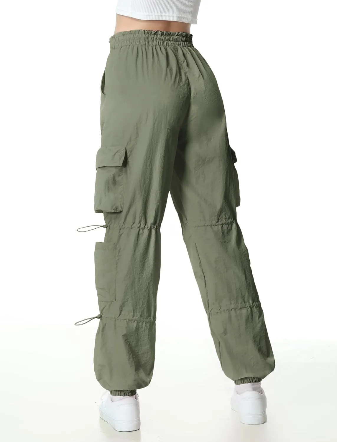 EXARUS Girls Parachute Pants Cargo Baggy Hip Hop Drawstring with Pockets Elastic Y2K for Kids 8-14Y