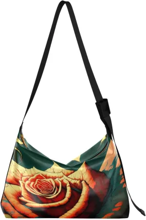 Fantasy Colorful Rose Hobo Crossbody Bags for Women Leather Large Shoulder Bag Cross Body Cartoon Artistic Trendy Womens Tote Bags Handbag for Travel Shopping