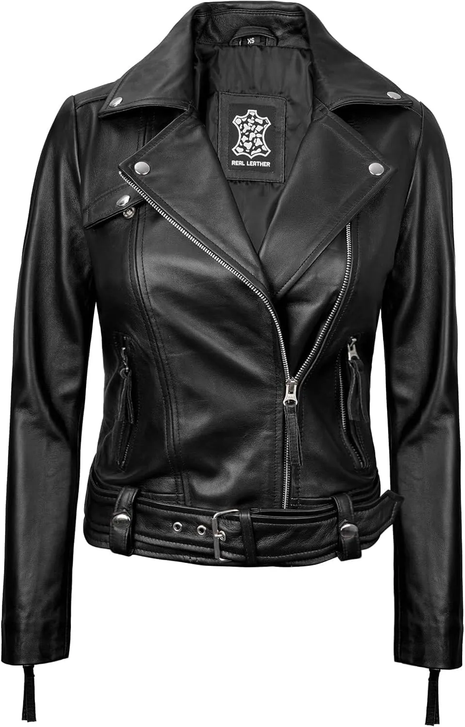 fjackets Moto Style Women's Real Leather Asymmetrical Jacket - Year-Round Statement Piece