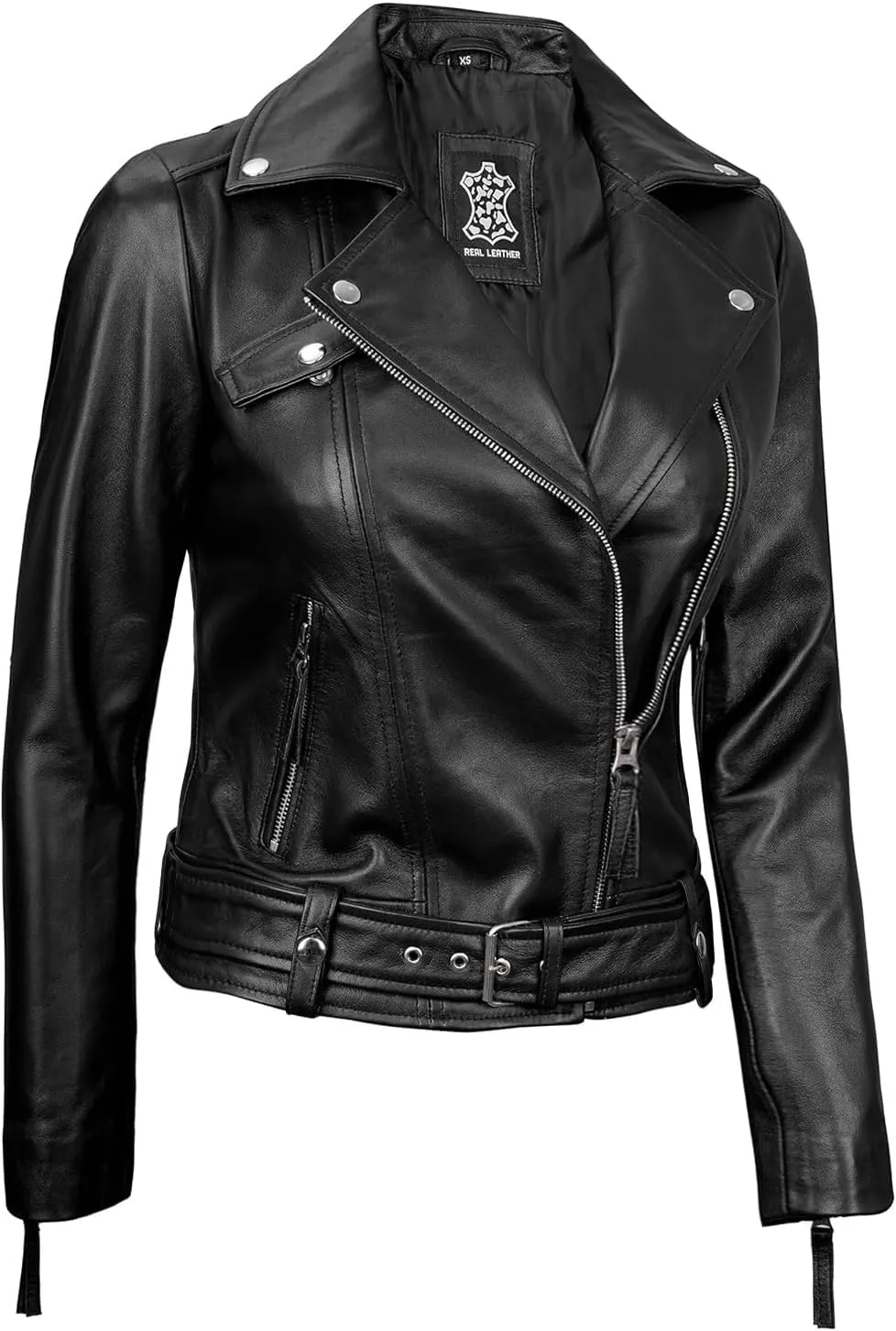fjackets Moto Style Women's Real Leather Asymmetrical Jacket - Year-Round Statement Piece