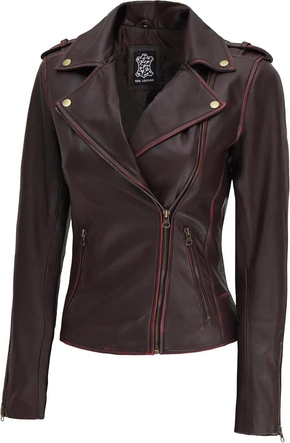 fjackets Moto Style Women's Real Leather Asymmetrical Jacket - Year-Round Statement Piece