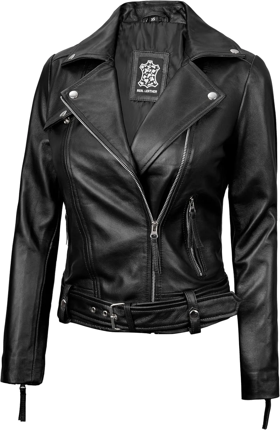 fjackets Moto Style Women's Real Leather Asymmetrical Jacket - Year-Round Statement Piece