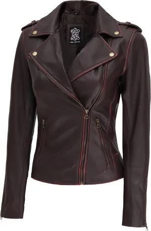 fjackets Moto Style Women's Real Leather Asymmetrical Jacket - Year-Round Statement Piece