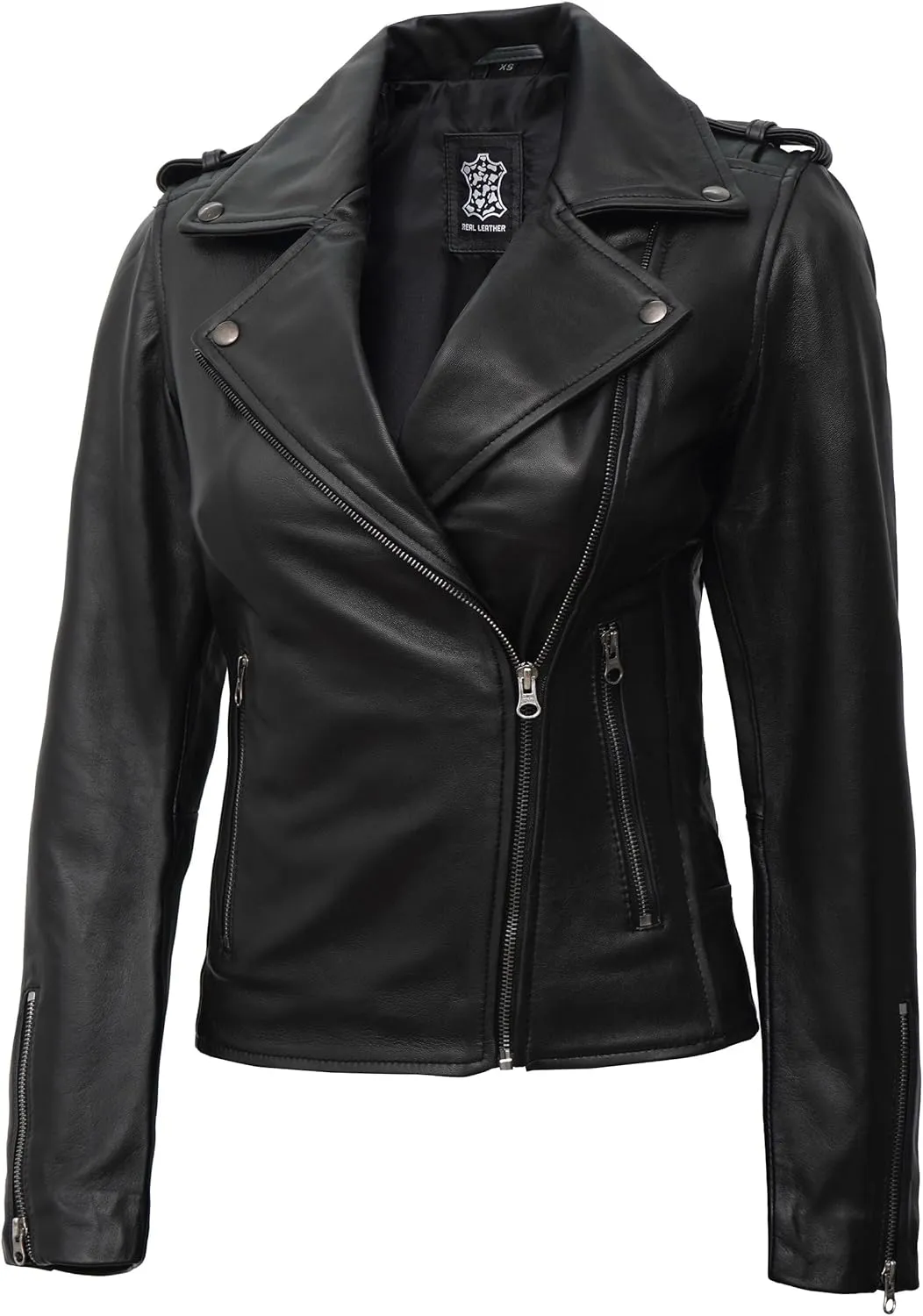fjackets Moto Style Women's Real Leather Asymmetrical Jacket - Year-Round Statement Piece