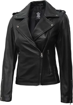 fjackets Moto Style Women's Real Leather Asymmetrical Jacket - Year-Round Statement Piece