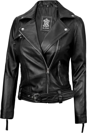 fjackets Moto Style Women's Real Leather Asymmetrical Jacket - Year-Round Statement Piece