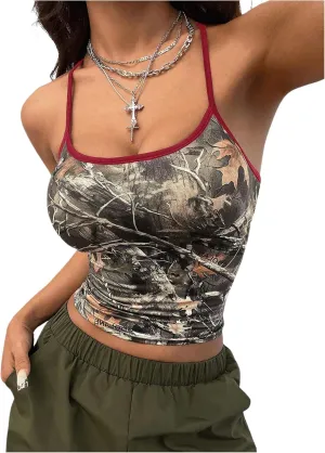 Floerns Women's Camouflage Sleeveless Camisole Scoop Neck Ruched Y2K Cami Tops