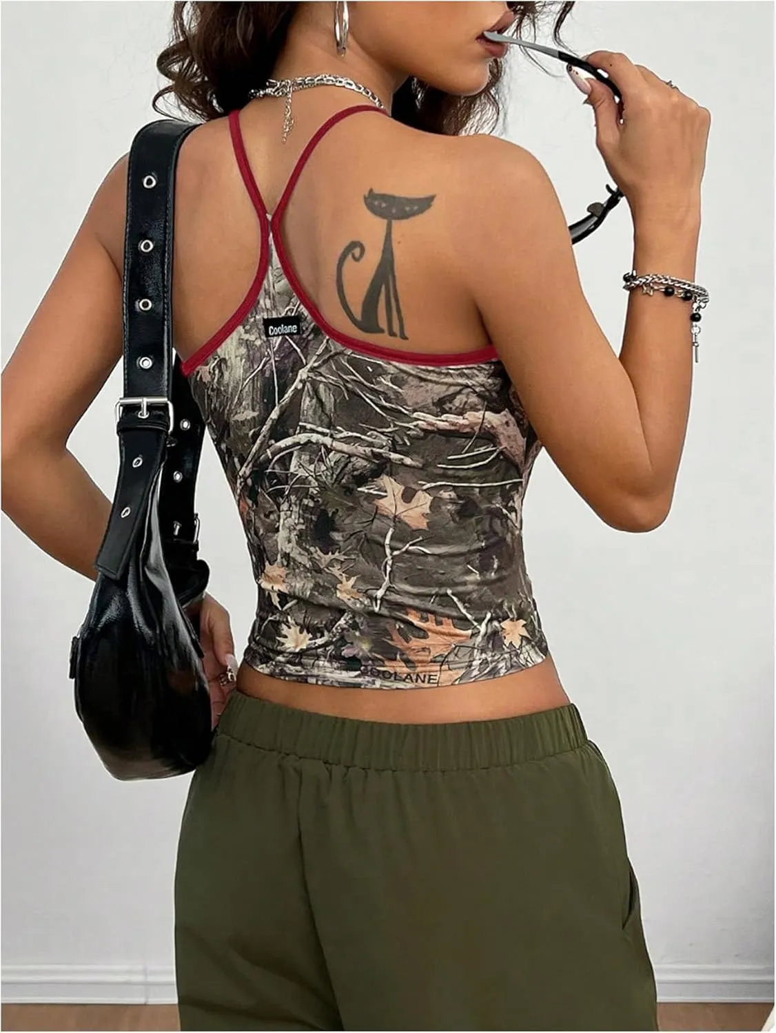 Floerns Women's Camouflage Sleeveless Camisole Scoop Neck Ruched Y2K Cami Tops