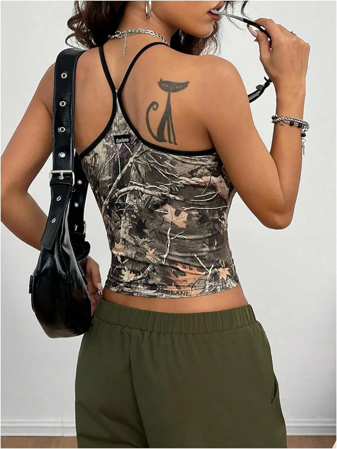Floerns Women's Camouflage Sleeveless Camisole Scoop Neck Ruched Y2K Cami Tops
