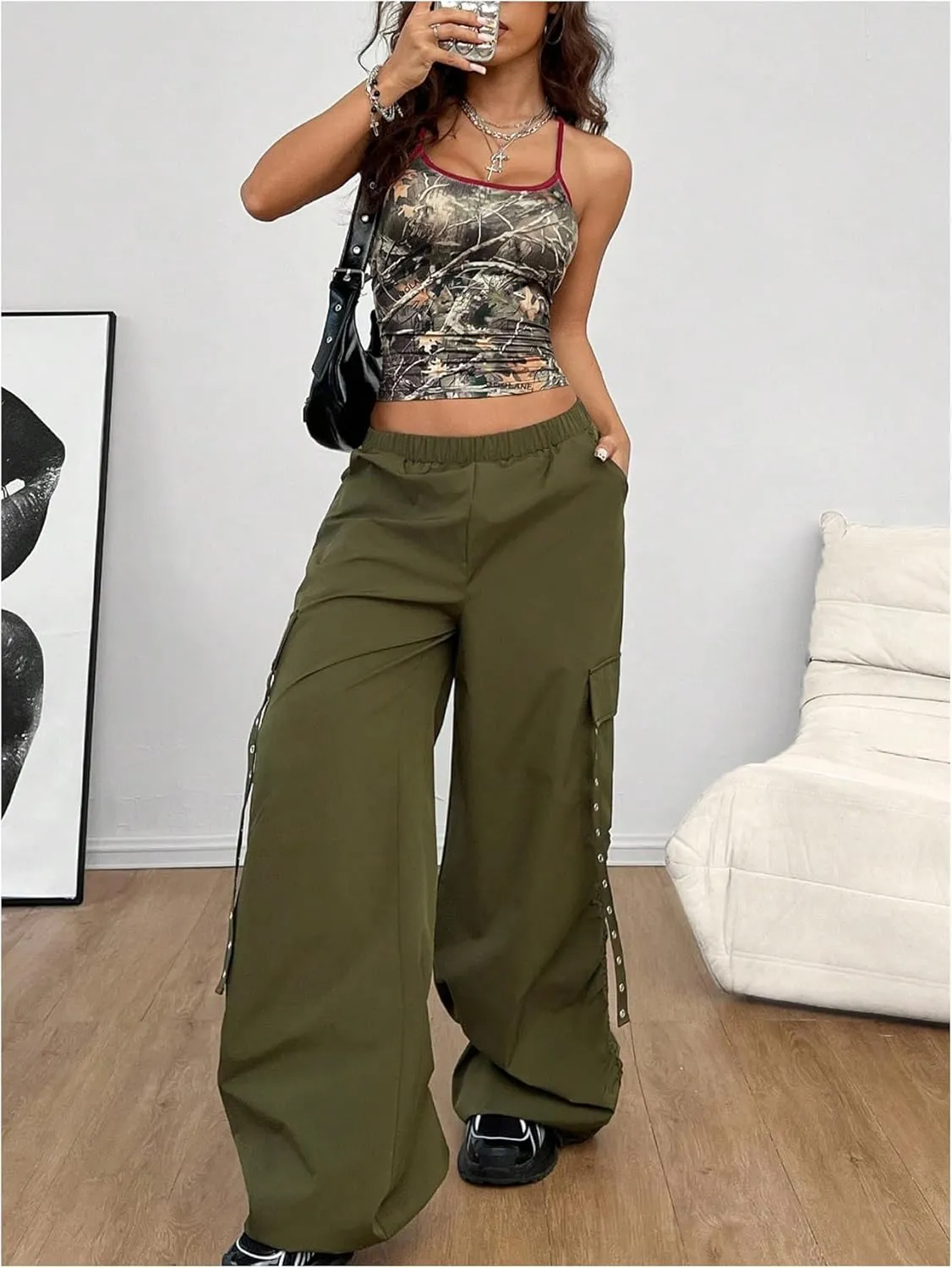 Floerns Women's Camouflage Sleeveless Camisole Scoop Neck Ruched Y2K Cami Tops