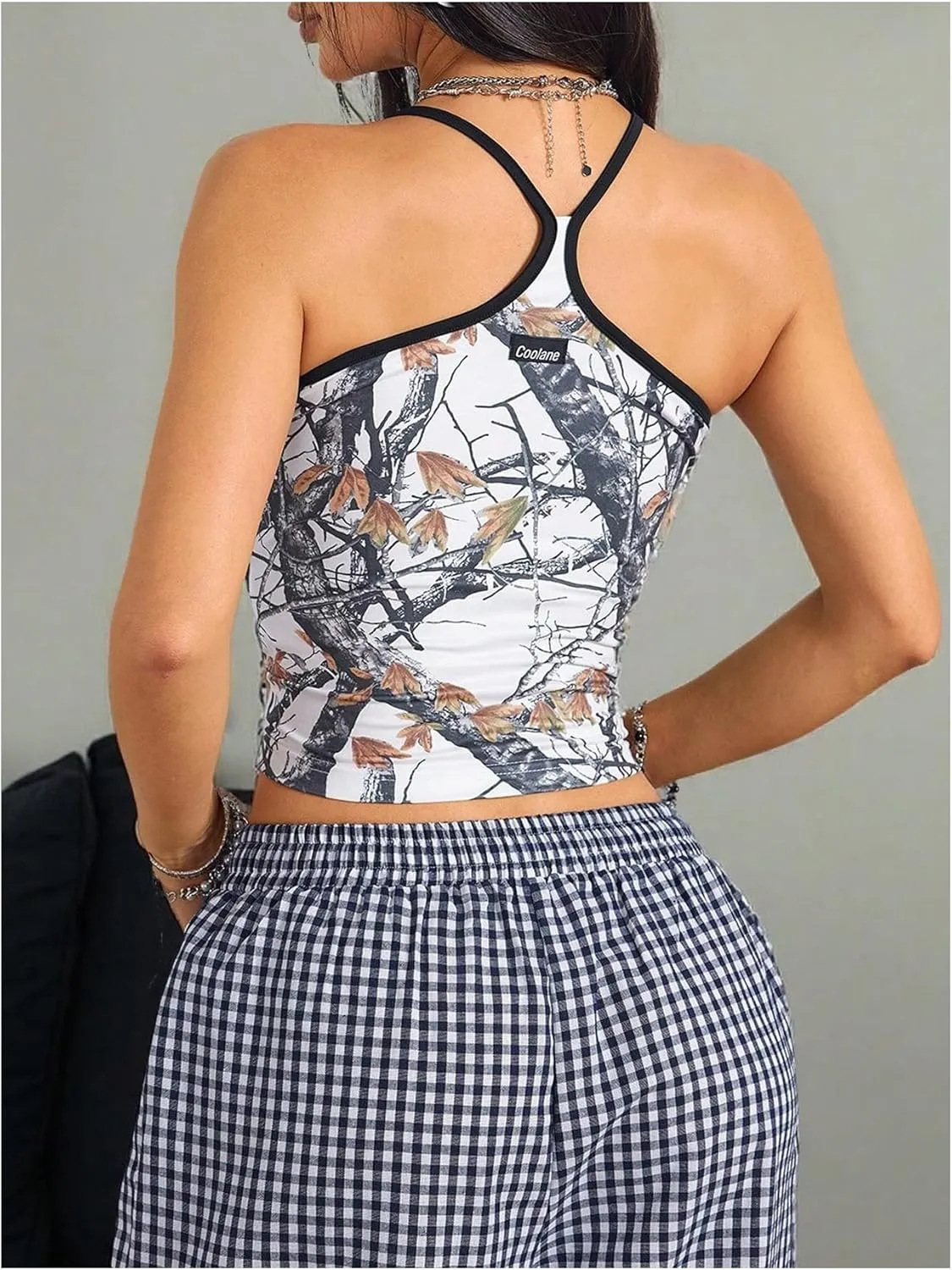 Floerns Women's Camouflage Sleeveless Camisole Scoop Neck Ruched Y2K Cami Tops