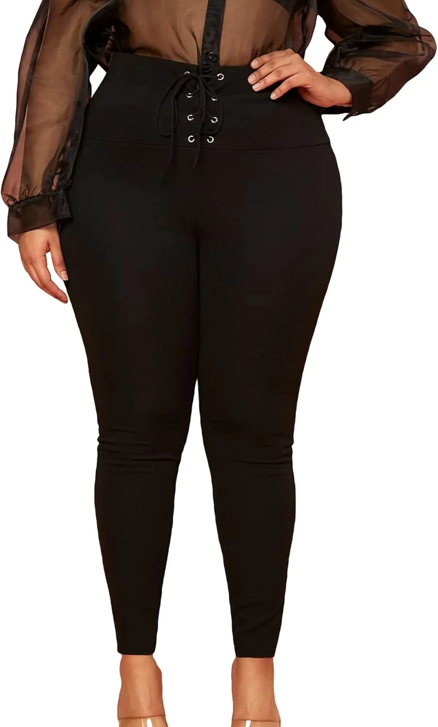 Floerns Women's Plus Size Plaid Pants Leggings Stretchy Elastic Waist Work Skinny Pants