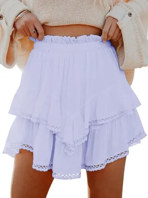 Flowy Shorts for Women Casual Boho Ruffle Tiered Skorts High Waist Mini Skirts Golf Tennis Butterfly Crochet Shorts - Light Purple XL