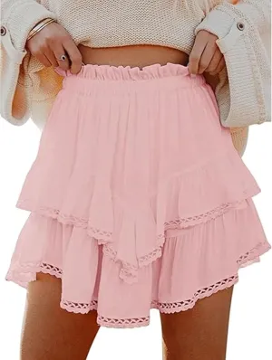 Flowy Shorts for Women Ruffle Skorts Boho Tiered Mini Skirts High Waisted Tennis Skort Concert Outfits