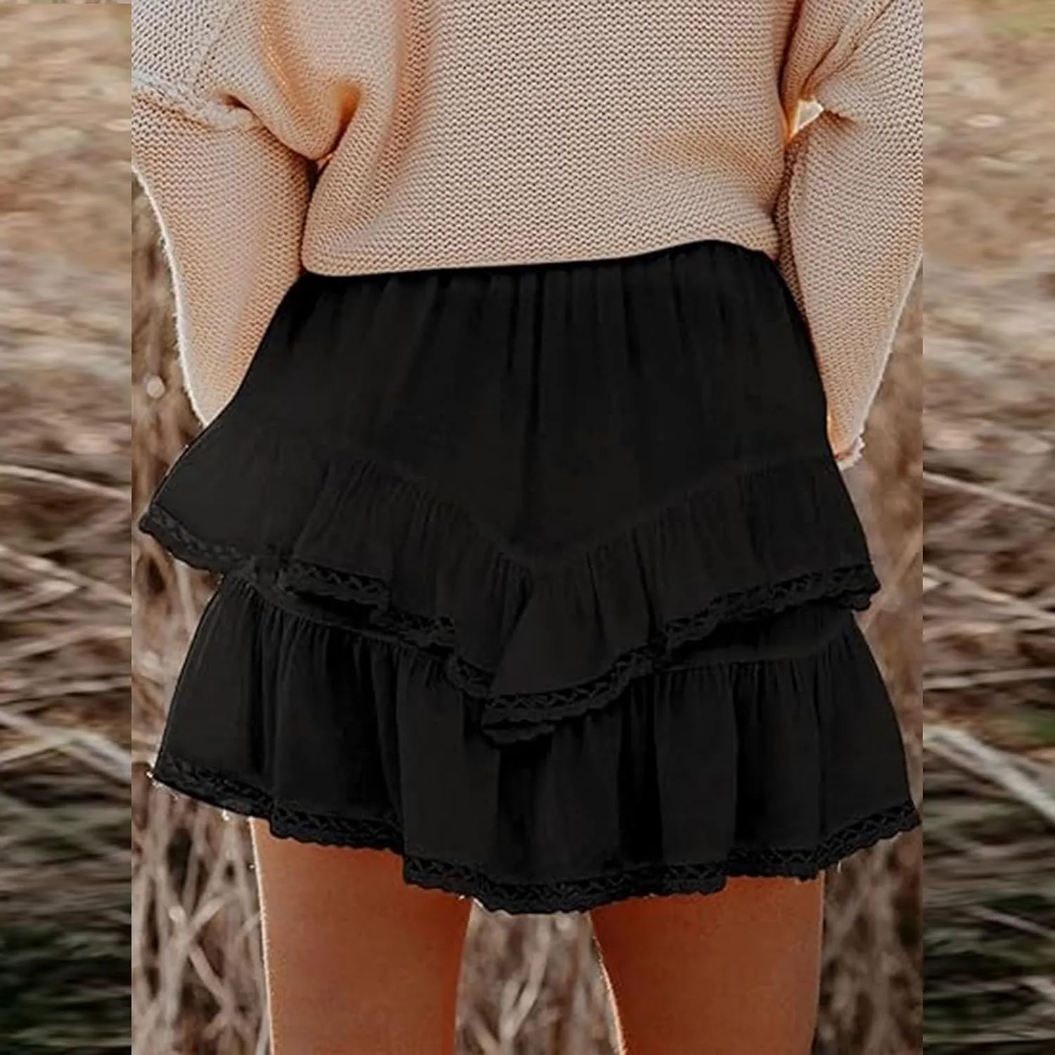 Flowy Shorts for Women Ruffle Skorts Boho Tiered Mini Skirts High Waisted Tennis Skort Concert Outfits
