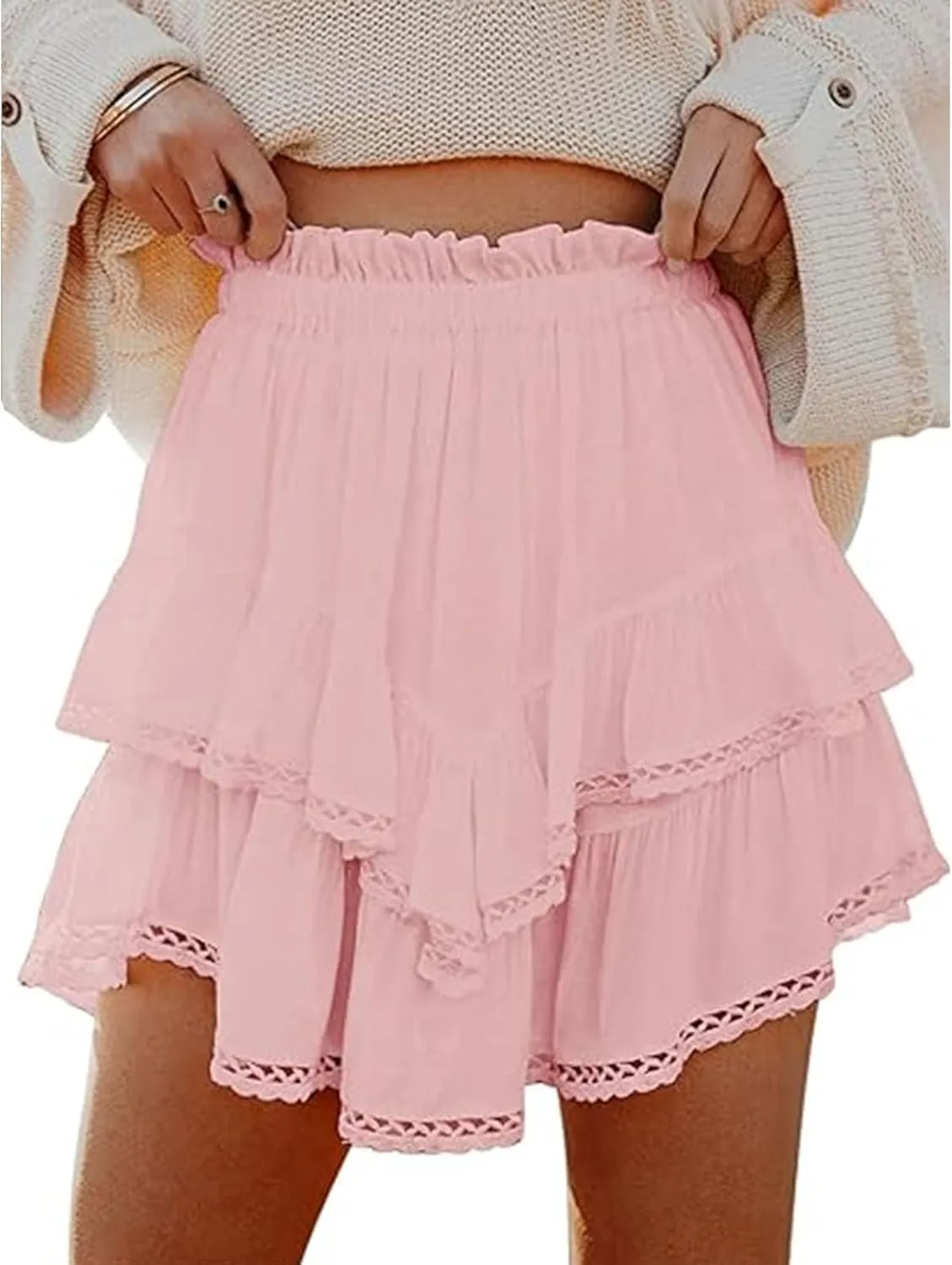 Flowy Shorts for Women Ruffle Skorts Boho Tiered Mini Skirts High Waisted Tennis Skort Concert Outfits