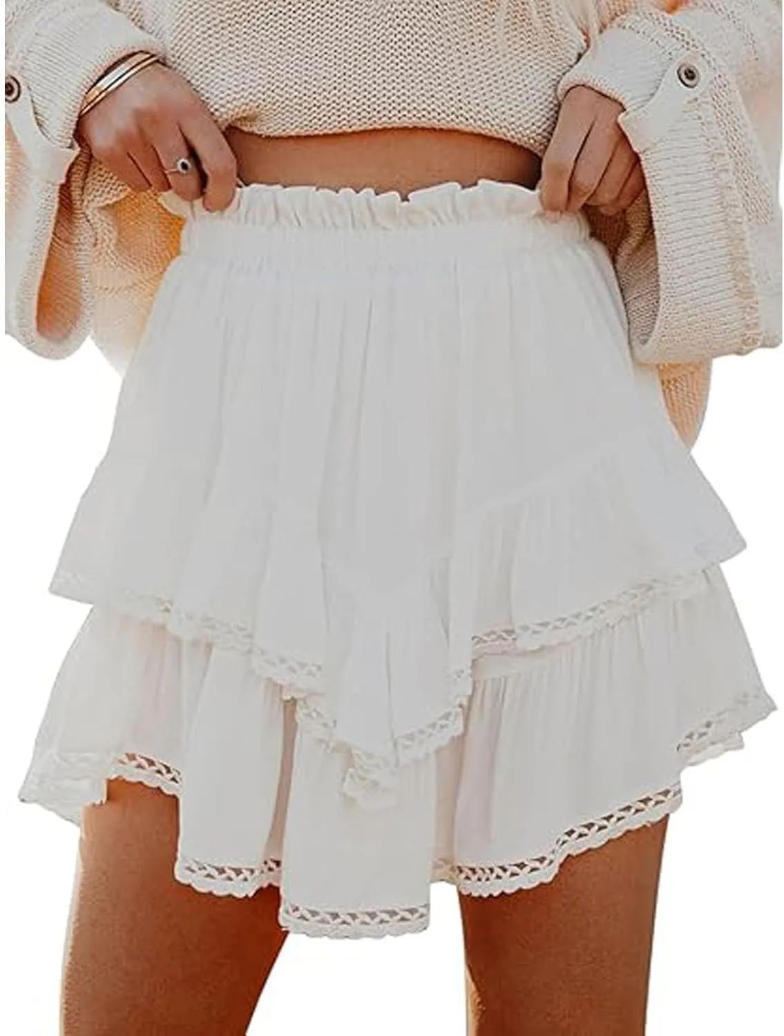 Flowy Shorts for Women Ruffle Skorts Boho Tiered Mini Skirts High Waisted Tennis Skort Concert Outfits