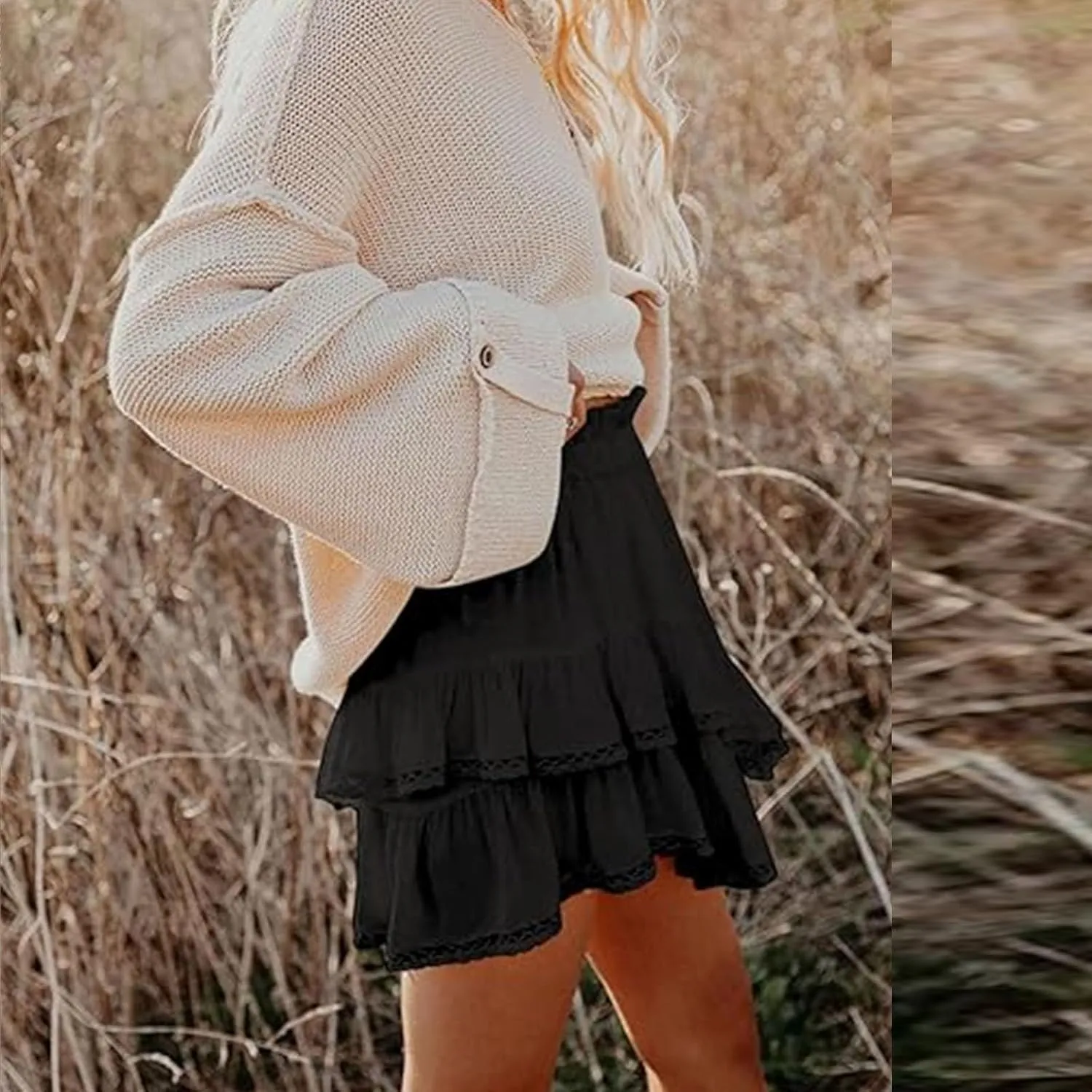 Flowy Shorts for Women Ruffle Skorts Boho Tiered Mini Skirts High Waisted Tennis Skort Concert Outfits