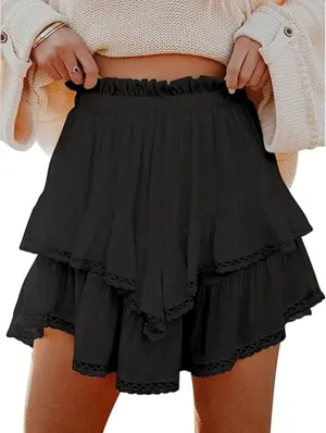 Flowy Shorts for Women Ruffle Skorts Boho Tiered Mini Skirts High Waisted Tennis Skort Concert Outfits