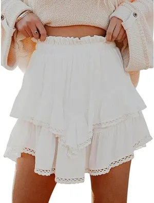 Flowy Shorts for Women Ruffle Skorts Boho Tiered Mini Skirts High Waisted Tennis Skort Concert Outfits