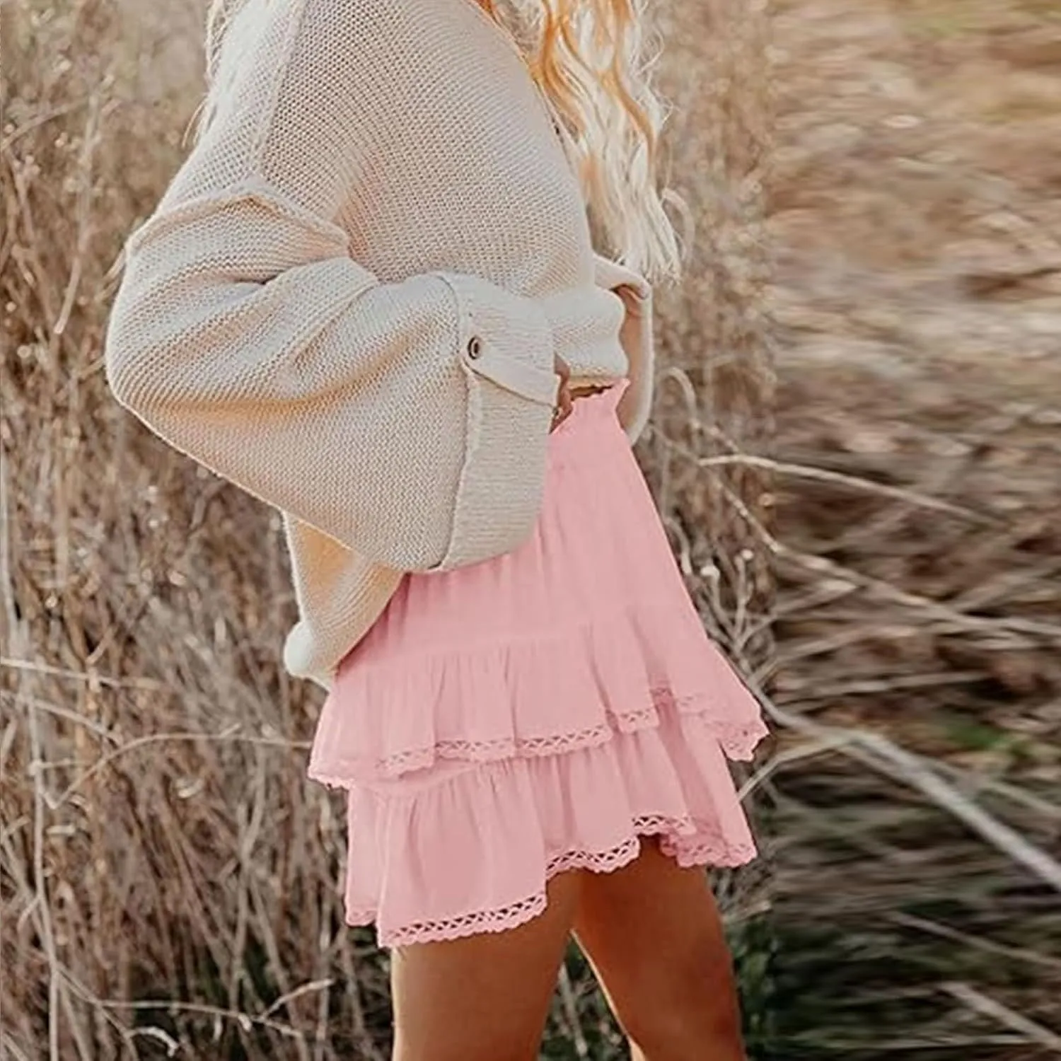 Flowy Shorts for Women Ruffle Skorts Boho Tiered Mini Skirts High Waisted Tennis Skort Concert Outfits