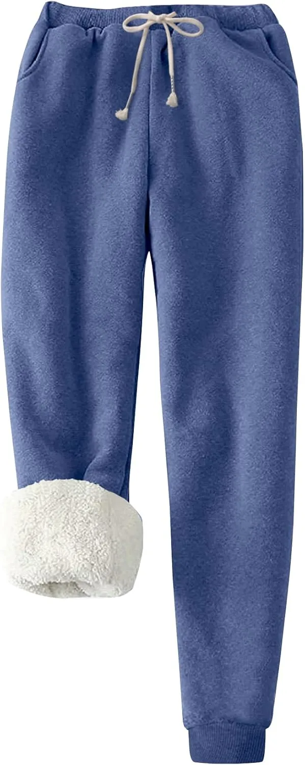 Flygo Women's Winter Warm Fleece Joggers Pants Sherpa Lined Athletic Active Sweatpants
