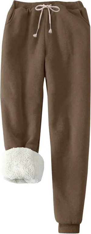 Flygo Women's Winter Warm Fleece Joggers Pants Sherpa Lined Athletic Active Sweatpants