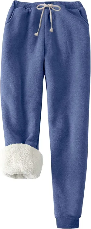 Flygo Women's Winter Warm Fleece Joggers Pants Sherpa Lined Athletic Active Sweatpants