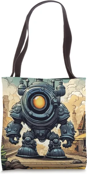 Fun Cartoon Robot Vintage Comic Dystopian Scifi Geek Print Tote Bag