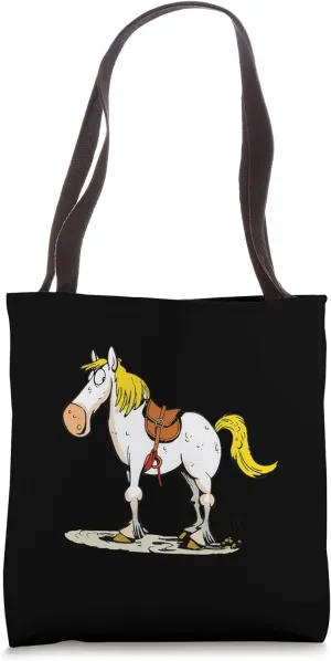 Funny Cartoon Horse With Saddle Rider Delight Tote Bag