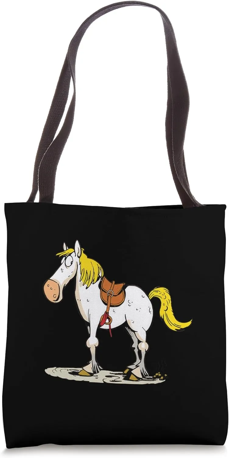 Funny Cartoon Horse With Saddle Rider Delight Tote Bag