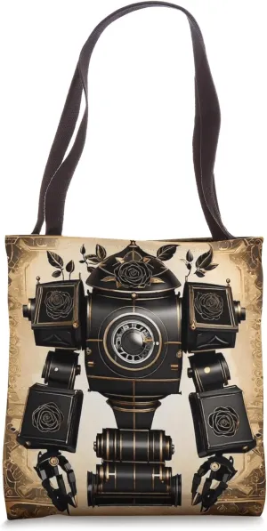 Futuristic n Vintage Robot Dark Rose Dystopia Scifi Surreal Tote Bag