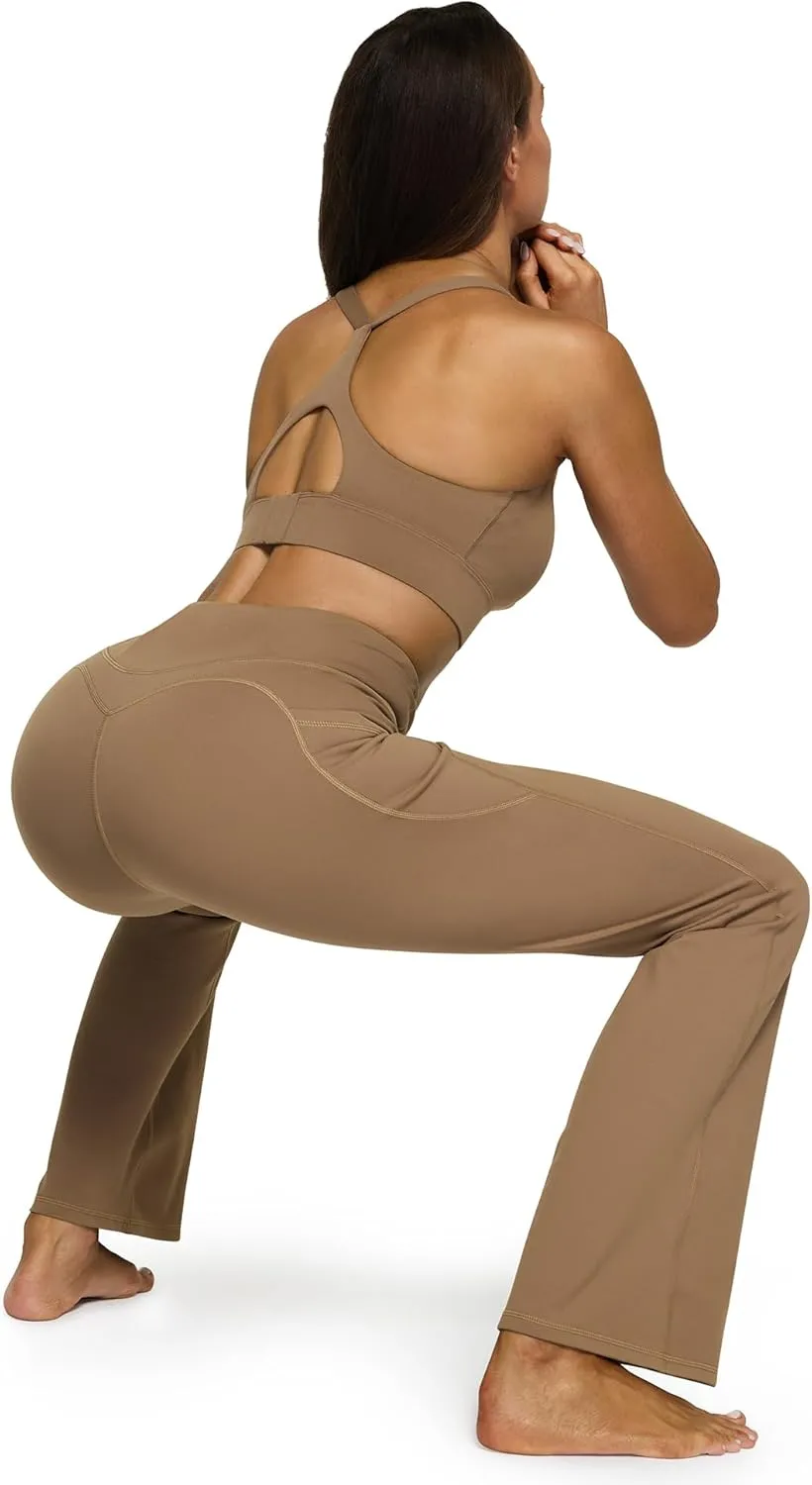 G4Free Fleece Lined Flare Leggings for Women High Waisted Winter Thermal Yoga Pants with Pockets 29"/31"/33"