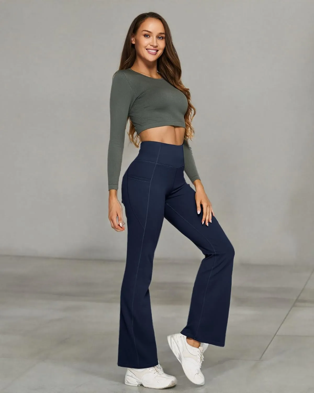 G4Free Fleece Lined Flare Leggings for Women High Waisted Winter Thermal Yoga Pants with Pockets 29"/31"/33"
