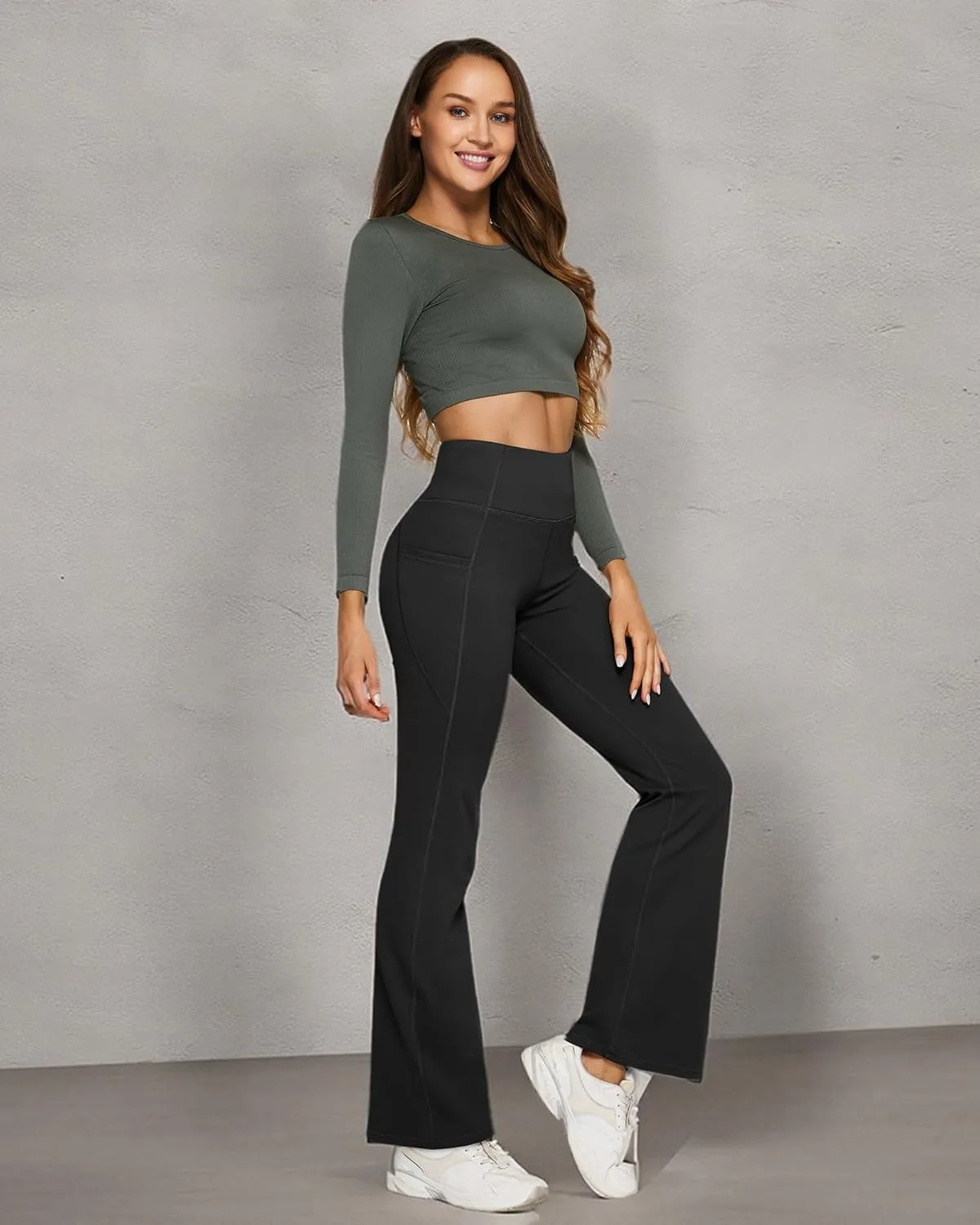 G4Free Fleece Lined Flare Leggings for Women High Waisted Winter Thermal Yoga Pants with Pockets 29"/31"/33"