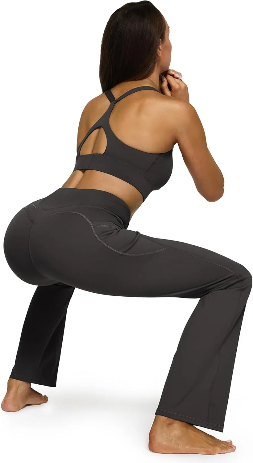 G4Free Fleece Lined Flare Leggings for Women High Waisted Winter Thermal Yoga Pants with Pockets 29"/31"/33"