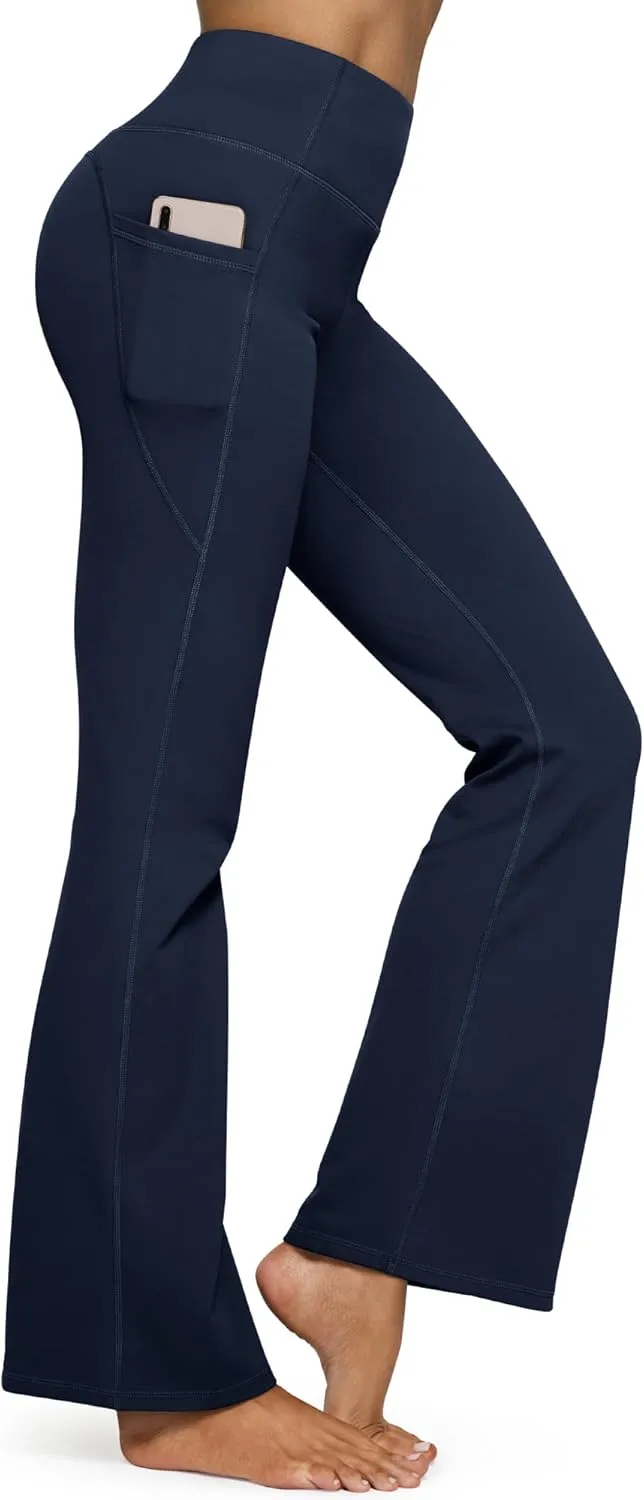 G4Free Fleece Lined Flare Leggings for Women High Waisted Winter Thermal Yoga Pants with Pockets 29"/31"/33"