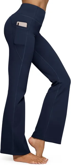 G4Free Fleece Lined Flare Leggings for Women High Waisted Winter Thermal Yoga Pants with Pockets 29"/31"/33"