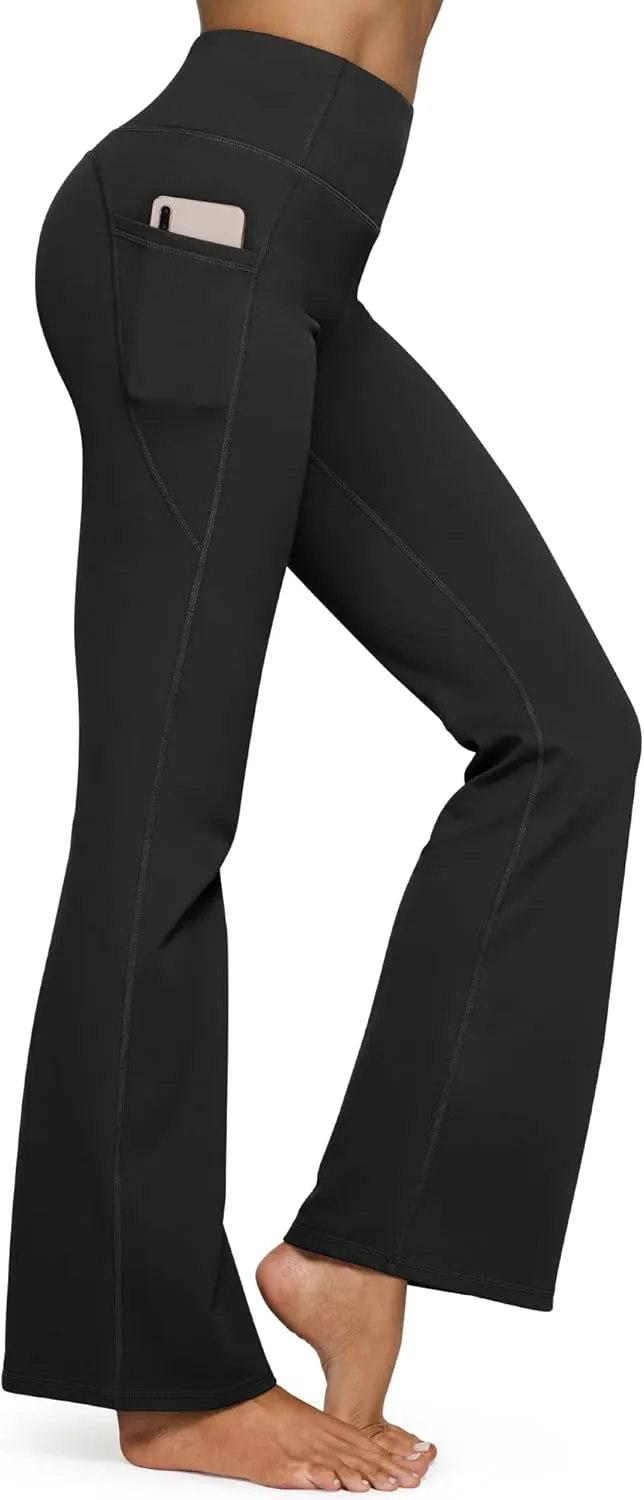 G4Free Fleece Lined Flare Leggings for Women High Waisted Winter Thermal Yoga Pants with Pockets 29"/31"/33"