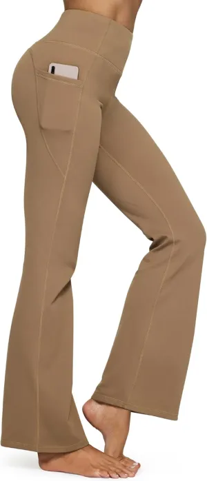 G4Free Fleece Lined Flare Leggings for Women High Waisted Winter Thermal Yoga Pants with Pockets 29"/31"/33"
