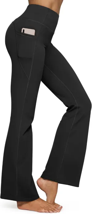 G4Free Fleece Lined Flare Leggings for Women High Waisted Winter Thermal Yoga Pants with Pockets 29"/31"/33"