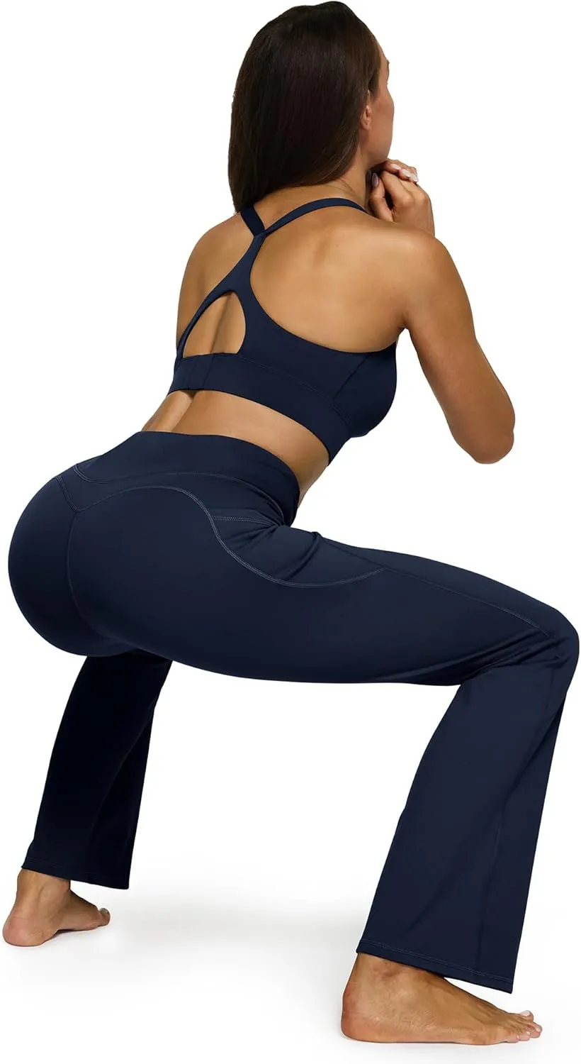 G4Free Fleece Lined Flare Leggings for Women High Waisted Winter Thermal Yoga Pants with Pockets 29"/31"/33"
