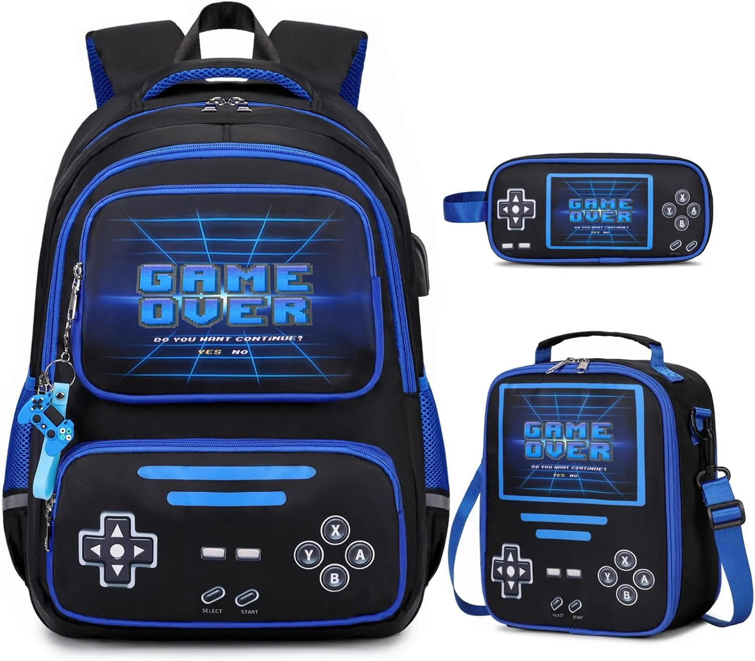 Gamer Backpack for Boys - Cool Luminous School Backpack for Boys with Lunch Bag Pencil Case - Kids Boys Backpack