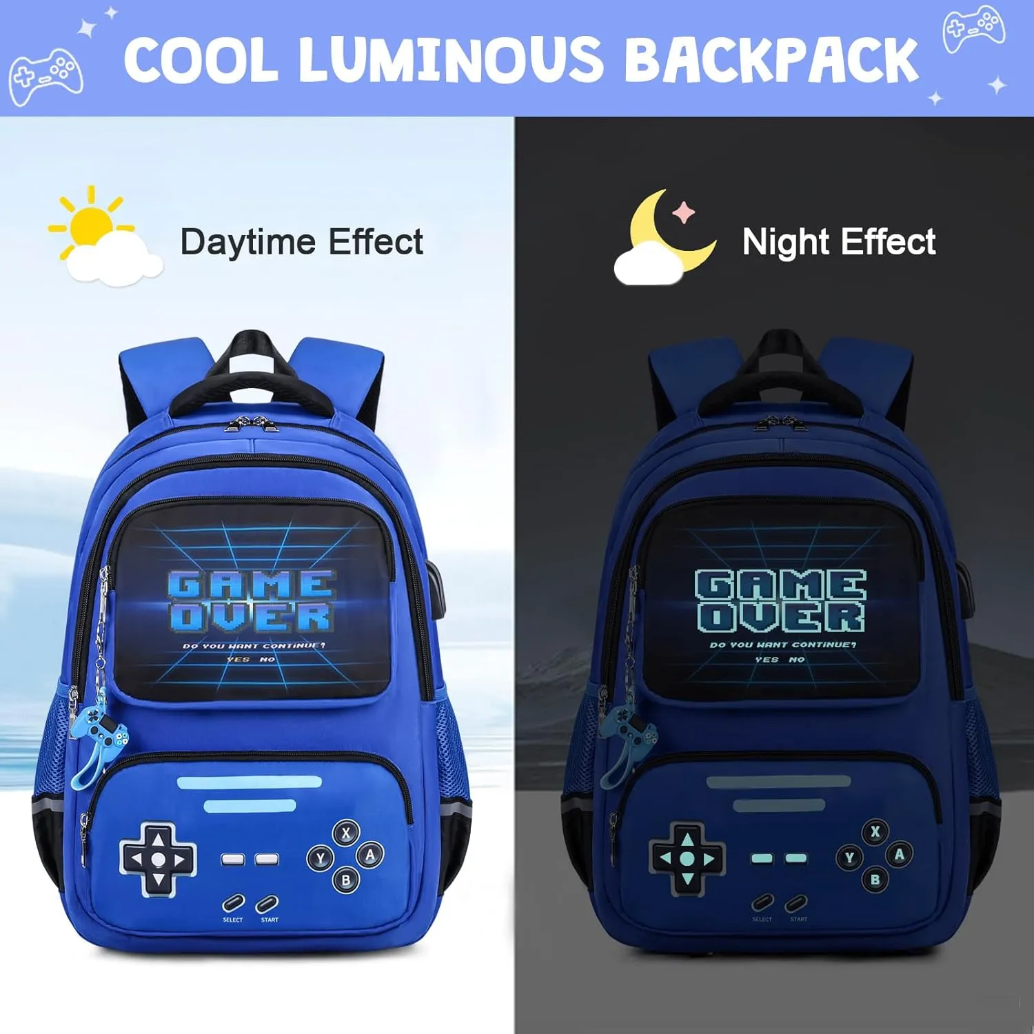 Gamer Backpack for Boys - Cool Luminous School Backpack for Boys with Lunch Bag Pencil Case - Kids Boys Backpack