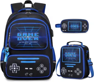Gamer Backpack for Boys - Cool Luminous School Backpack for Boys with Lunch Bag Pencil Case - Kids Boys Backpack